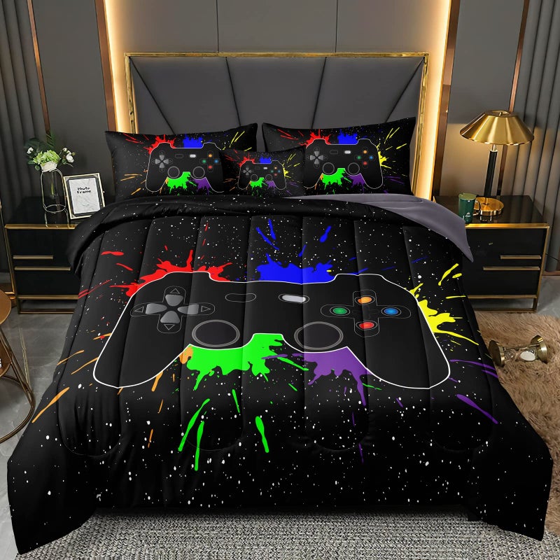 BDUCOK Boys Bed in a Bag Game Comforter Sets Queen Size, Video Game Controller Comforter for Boys Kids, Adults, 3D Gamepad Microfiber Bed Set 6 Pieces, Queen - Image 2
